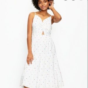 NEW PETITE DOTTED TWIST TIERED MIDI DRESS Size 0P